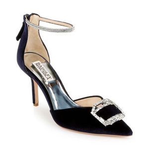 Badgley Mischka Marlow Navy Blue Velvet Crystal Embellished d'Orsay Pumps